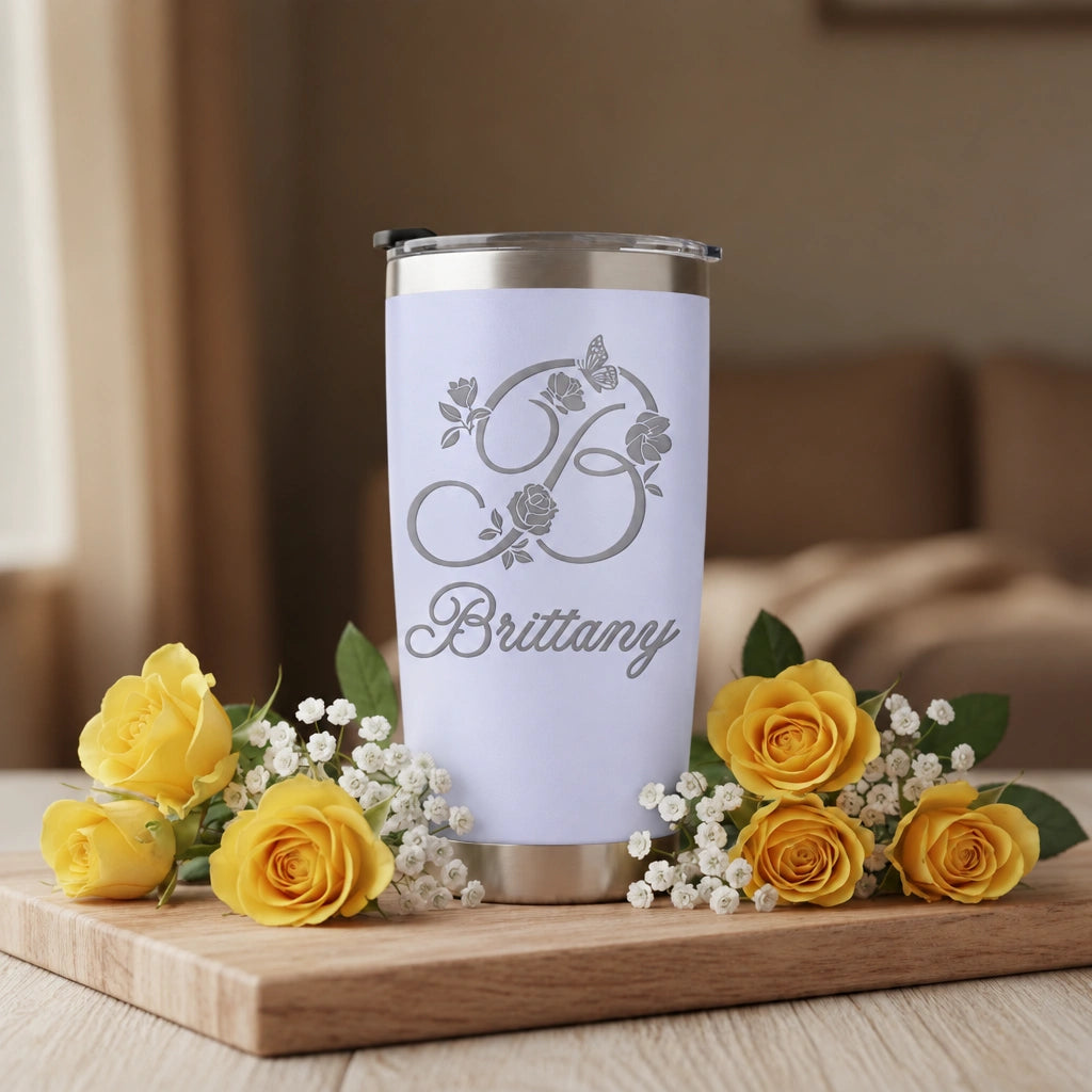 Personalized Tumbler with Name | 20oz Laser Engraved Stainless Steel Travel Tumbler