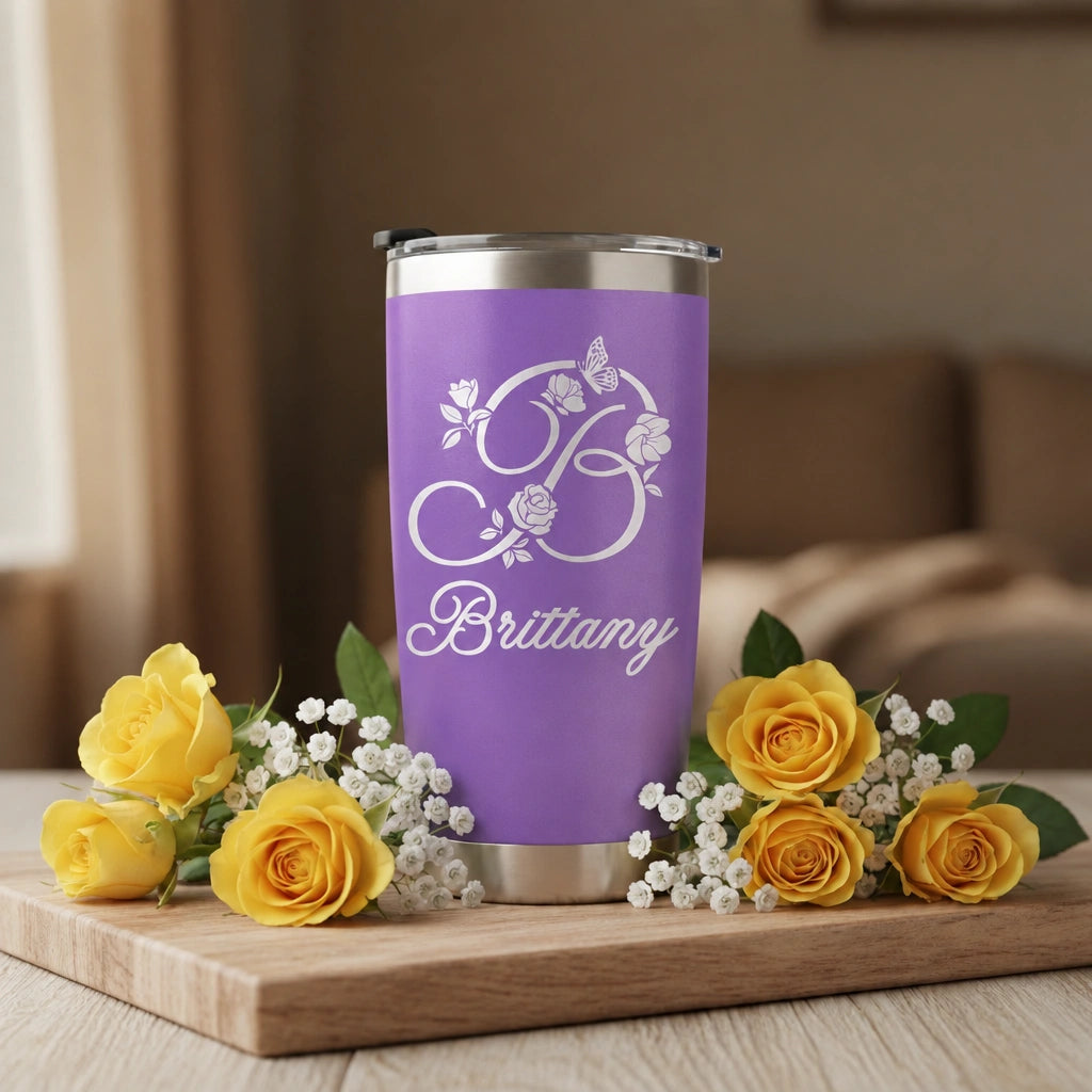 Personalized Tumbler with Name | 20oz Laser Engraved Stainless Steel Travel Tumbler