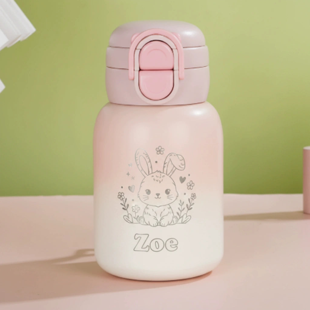 Personalized 17oz Kids Insulated Thermos | Custom Laser Engraved Name & Cute Bunny Design