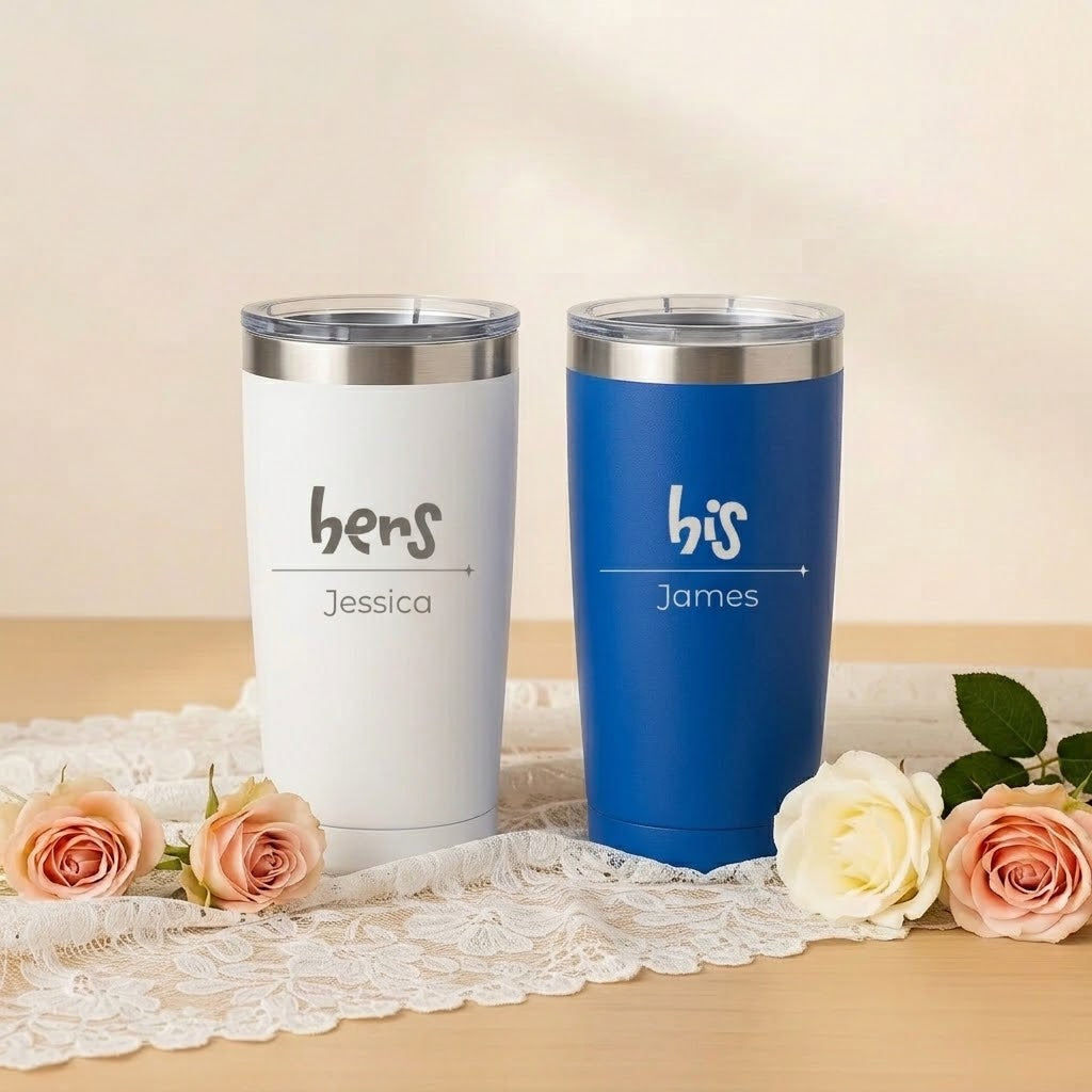 Personalized His & Hers Couple Tumblers – Laser Engraved 20oz | Anniversary Gift