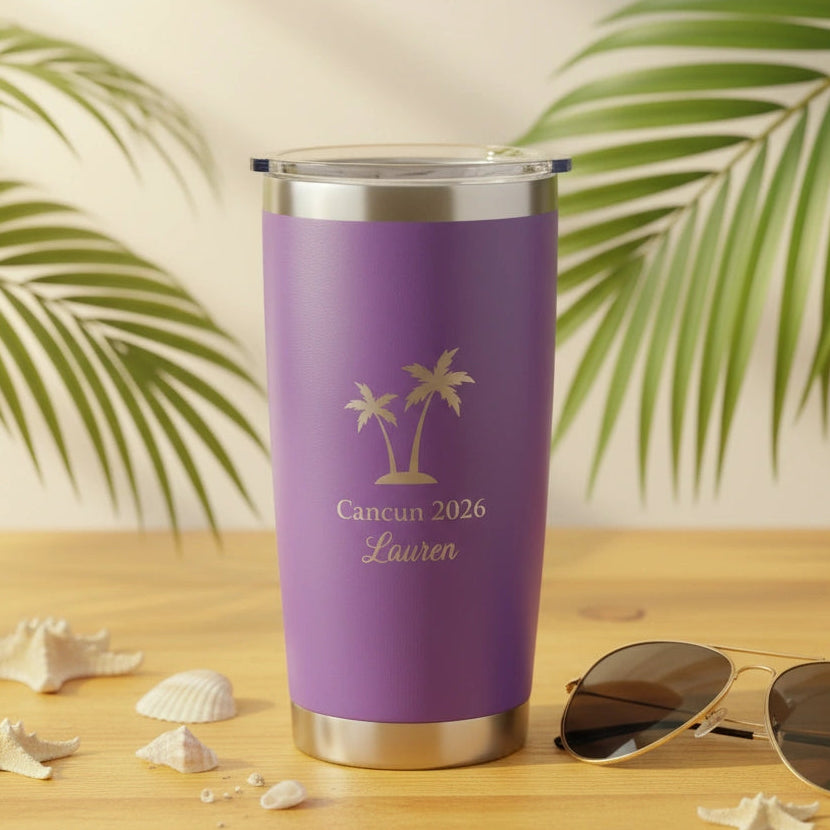 Personalized Skinny 20oz Insulated Tumbler — Purple, Custom Laser Engraved