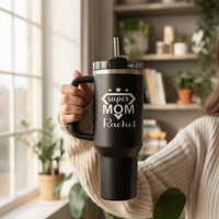Personalized Mom Tumbler with Handle | 40oz Laser Engraved Gift for Mom & Grandma