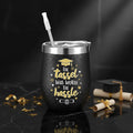 Sliner 4 Pack 2026 Graduation Cups with Lids and Straws, 12 oz Class Stemless Wine Tumblers, Black Gold Reusable Cup Gift Set for Graduation Party Favors, Students, Friends, Family