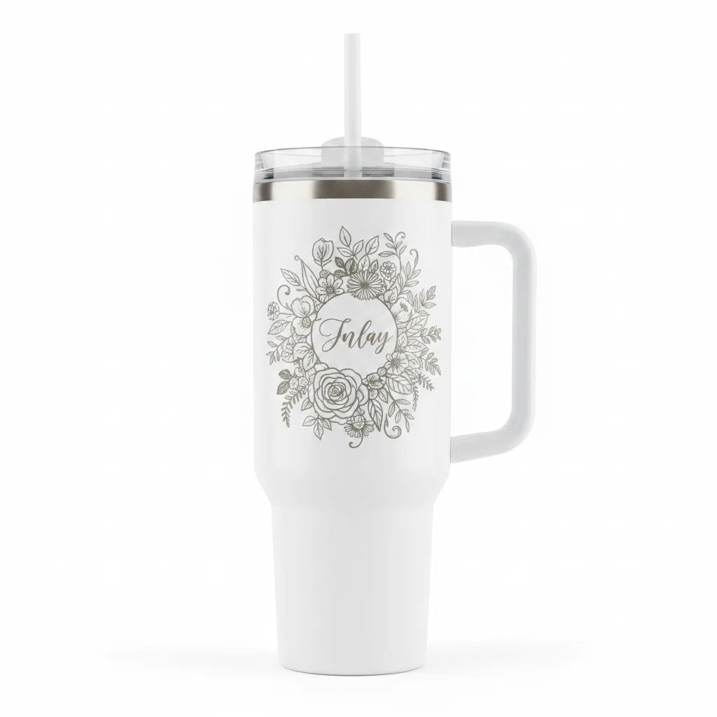Personalized Floral Tumbler – Custom Laser Engraved 40oz & 20oz Stainless Steel