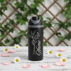 Custom Laser Engraved 24oz Insulated Sports Water Bottle — Personalized Name & Botanical Design