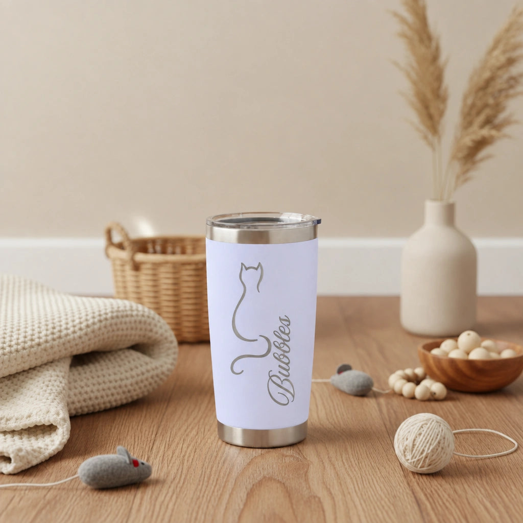 Personalized 20oz Cat Tumbler | Custom Name Laser Engraved Gift for Cat Lovers
