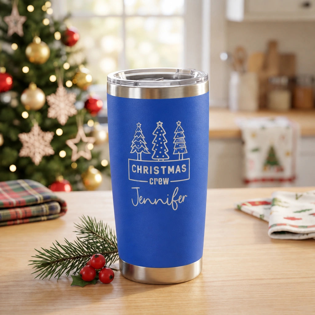 Personalized Christmas Crew Tumbler with Name | 20oz Laser Engraved Holiday Gift