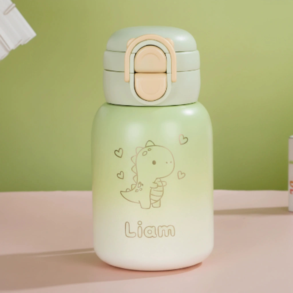 Personalized 17oz Kids Insulated Thermos | Custom Laser Engraved Name & Cute Dino Design