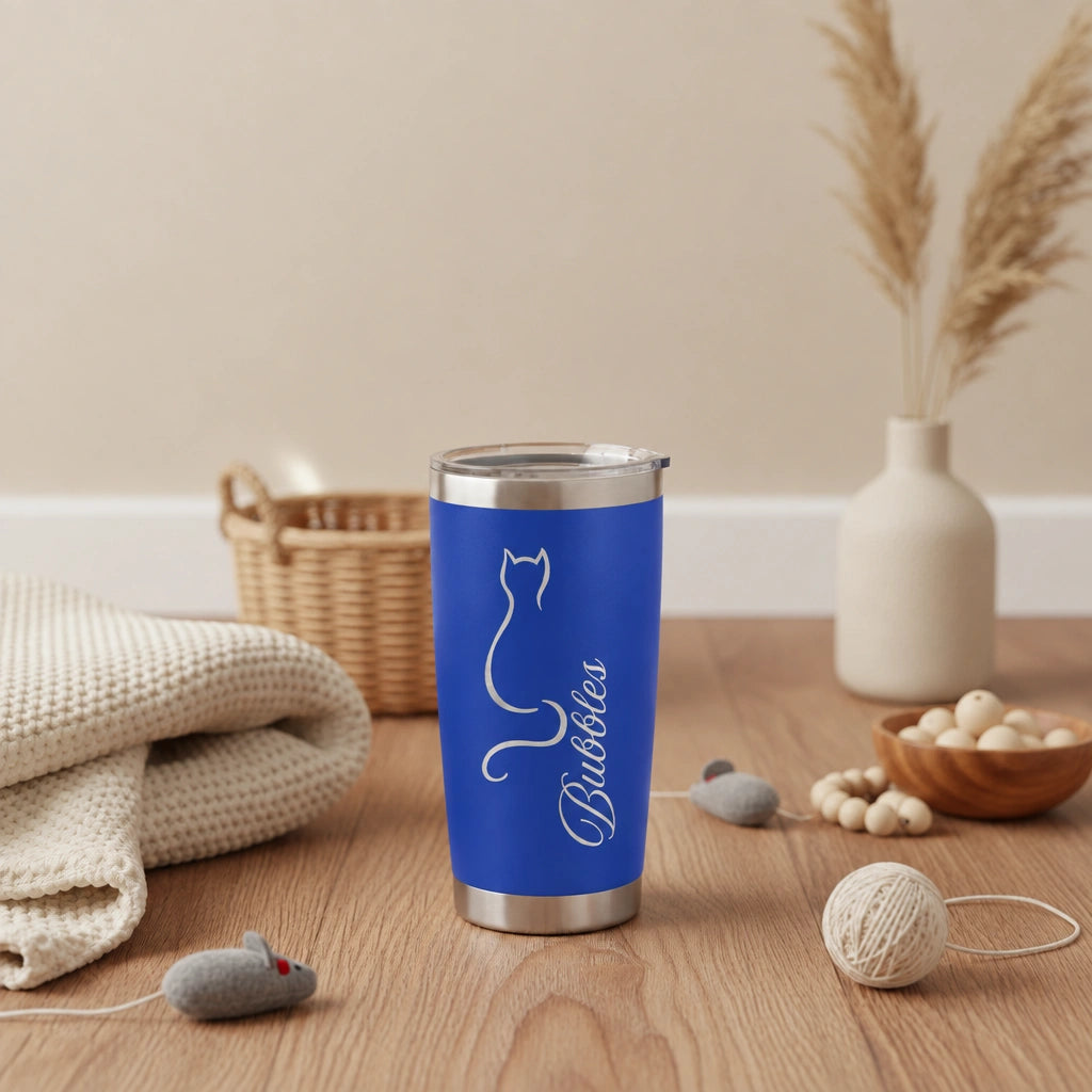 Personalized 20oz Cat Tumbler | Custom Name Laser Engraved Gift for Cat Lovers