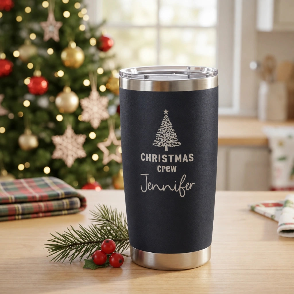 Personalized Christmas Crew Tumbler with Name | 20oz Laser Engraved Holiday Gift