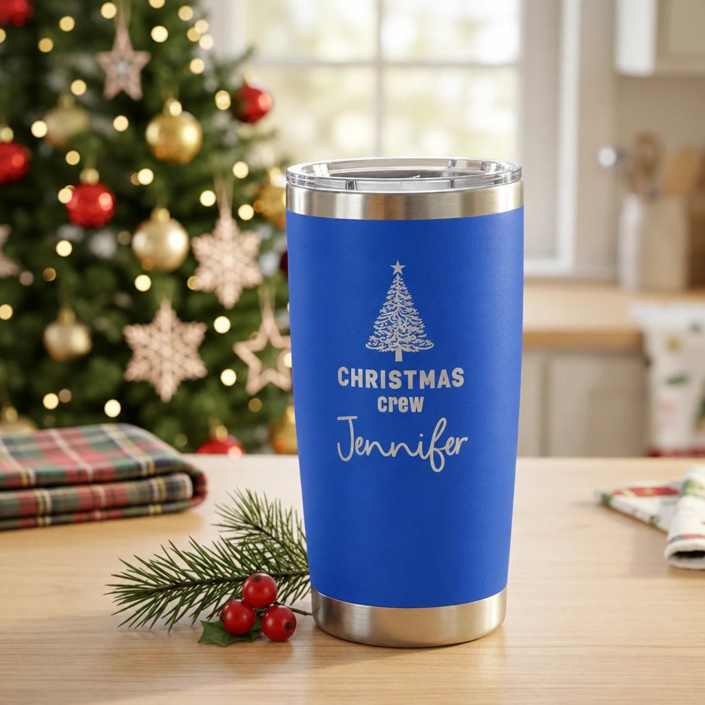 Personalized Christmas Crew Tumbler with Name | 20oz Laser Engraved Holiday Gift