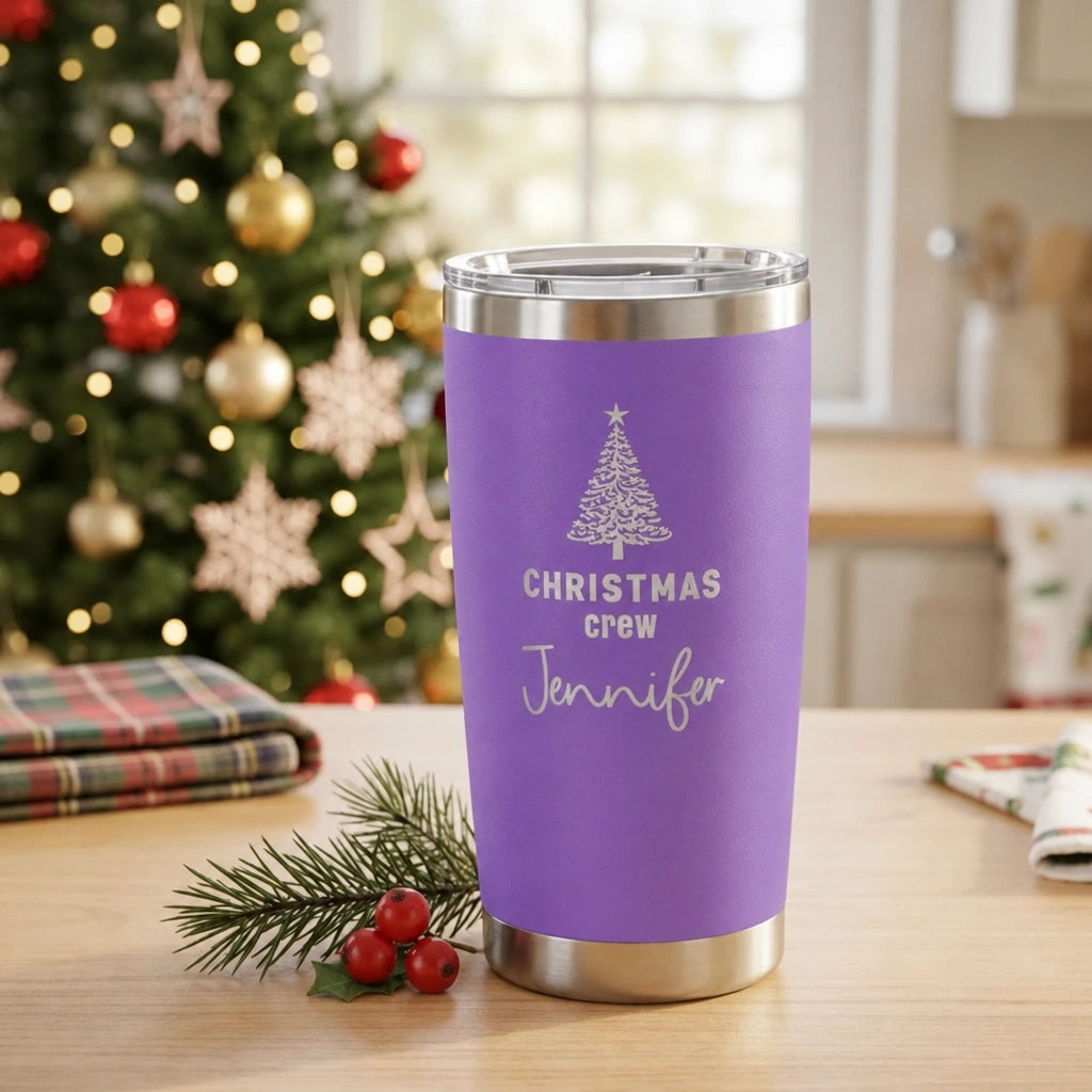 Personalized Christmas Crew Tumbler with Name | 20oz Laser Engraved Holiday Gift