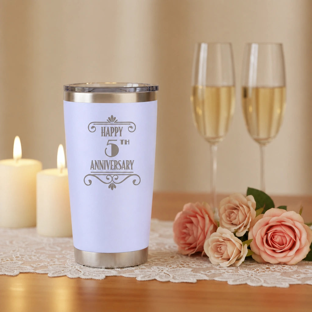 Personalized 20oz 5th Anniversary Tumbler: Art Deco Stainless Steel