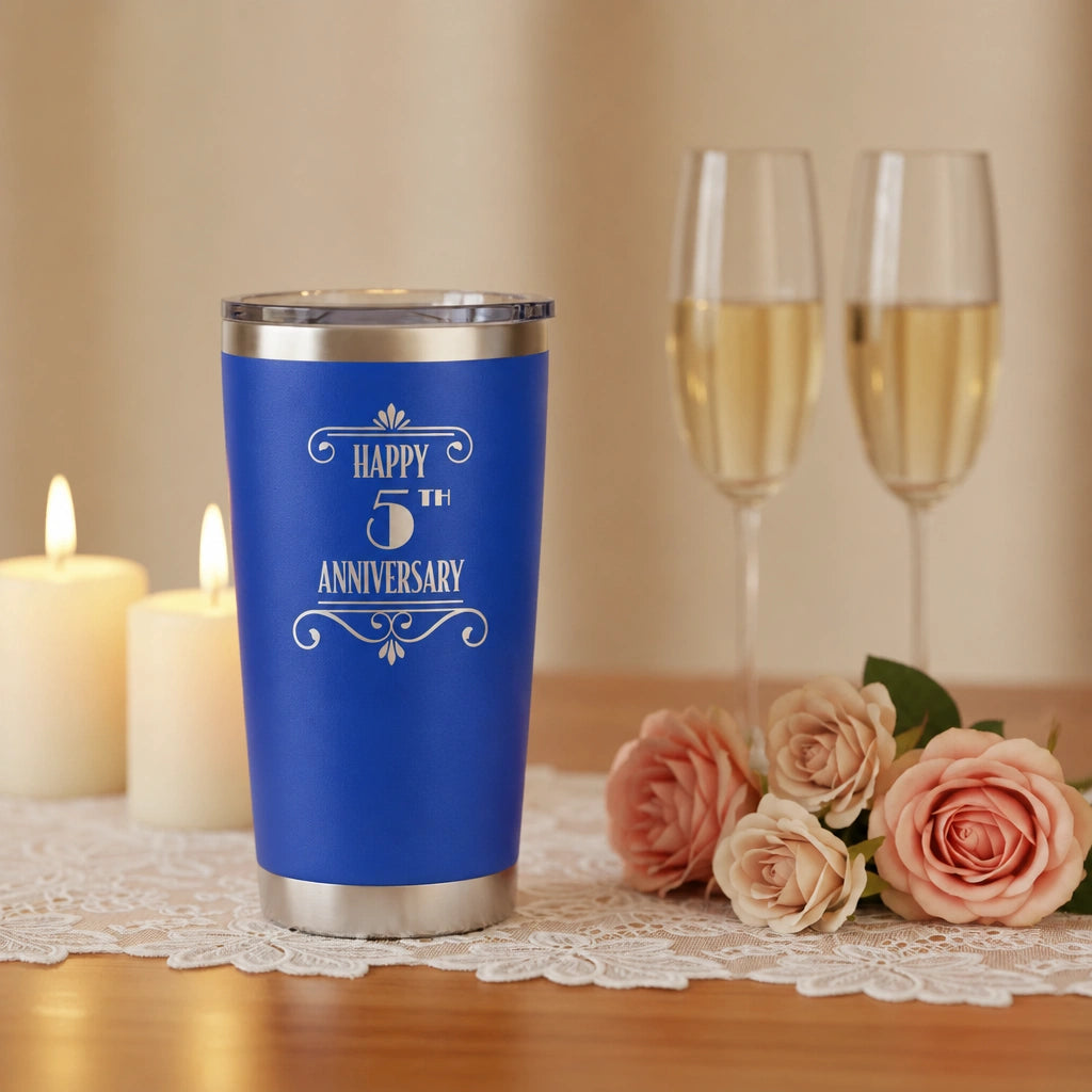 Personalized 20oz 5th Anniversary Tumbler: Art Deco Stainless Steel