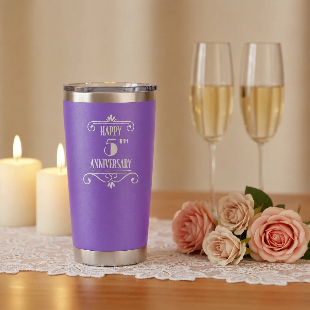 Personalized 20oz 5th Anniversary Tumbler: Art Deco Stainless Steel