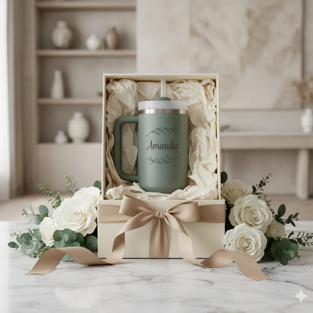 Personalized Mom Tumbler with Handle | 40oz Laser Engraved Gift for Mom & Grandma
