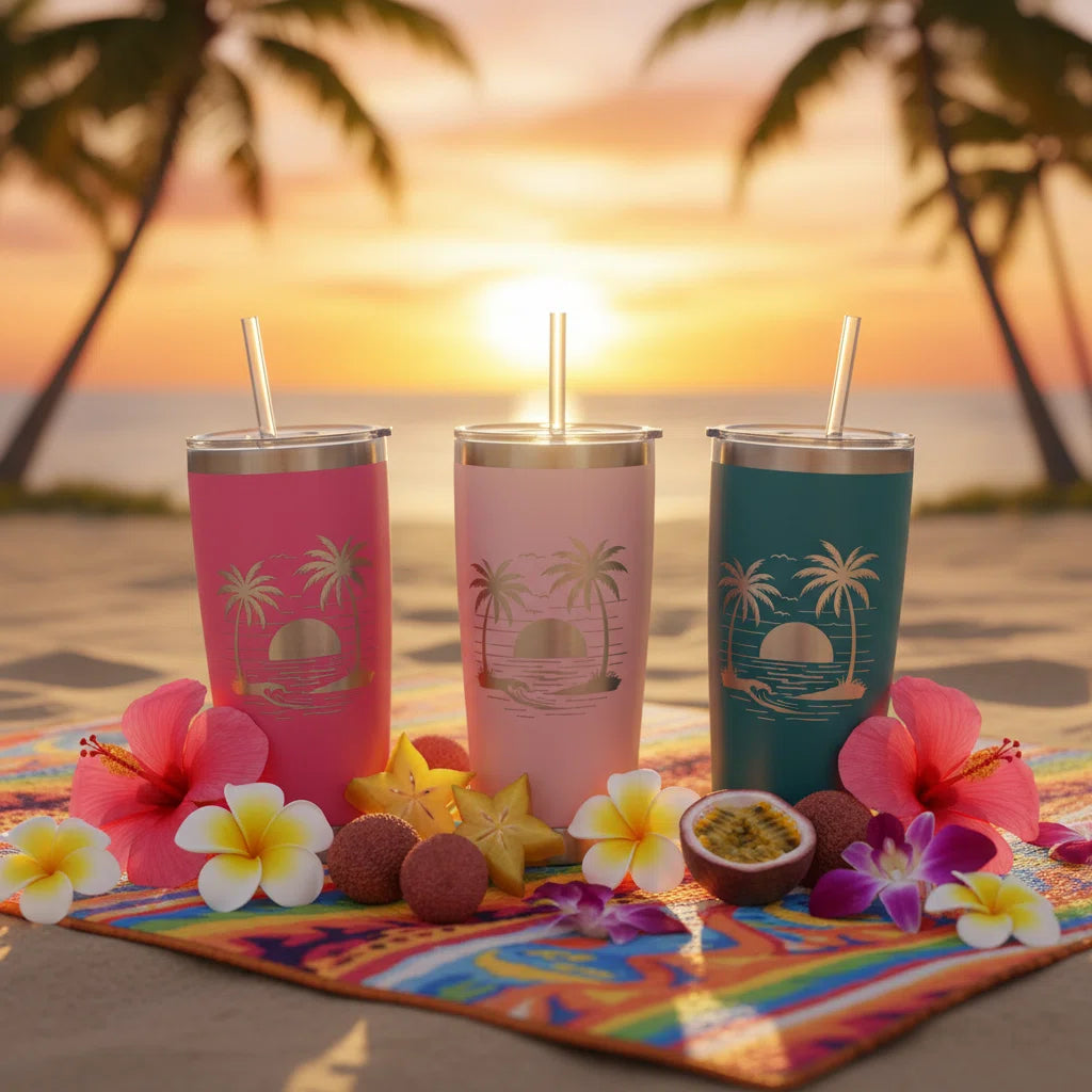 Personalized 20oz Tumbler with Straw | Custom Laser Engraved | Girls Trip & Beach Cup