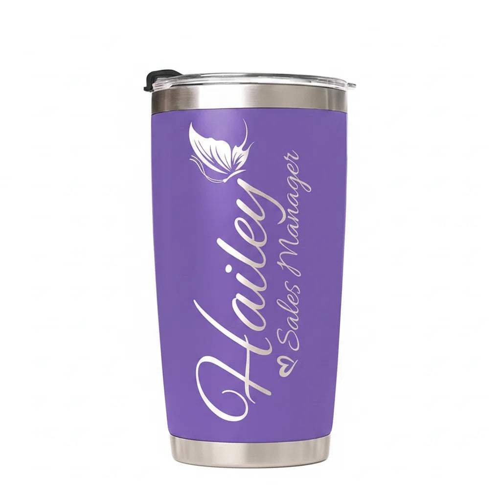 Personalized Tumbler with Name & Title | 20oz Laser Engraved Butterfly Tumbler