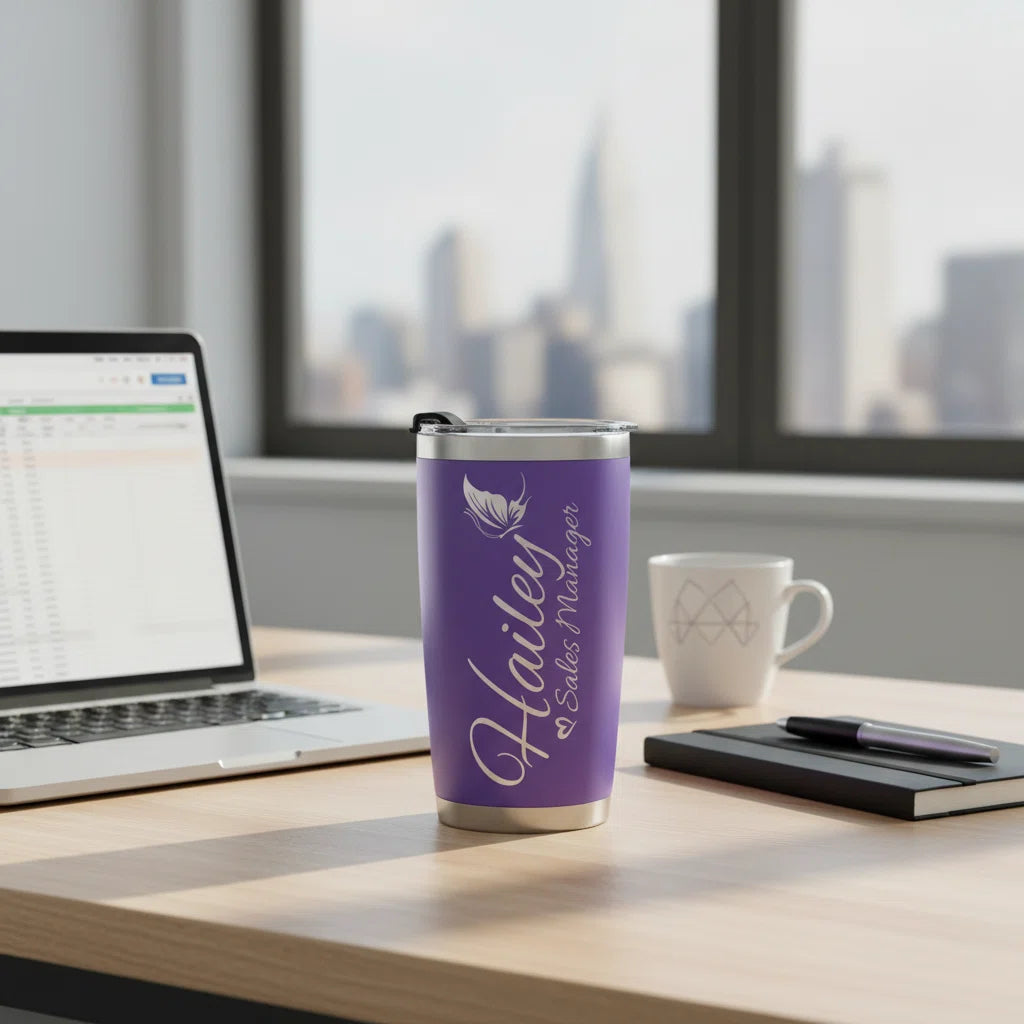 Personalized Tumbler with Name & Title | 20oz Laser Engraved Butterfly Tumbler