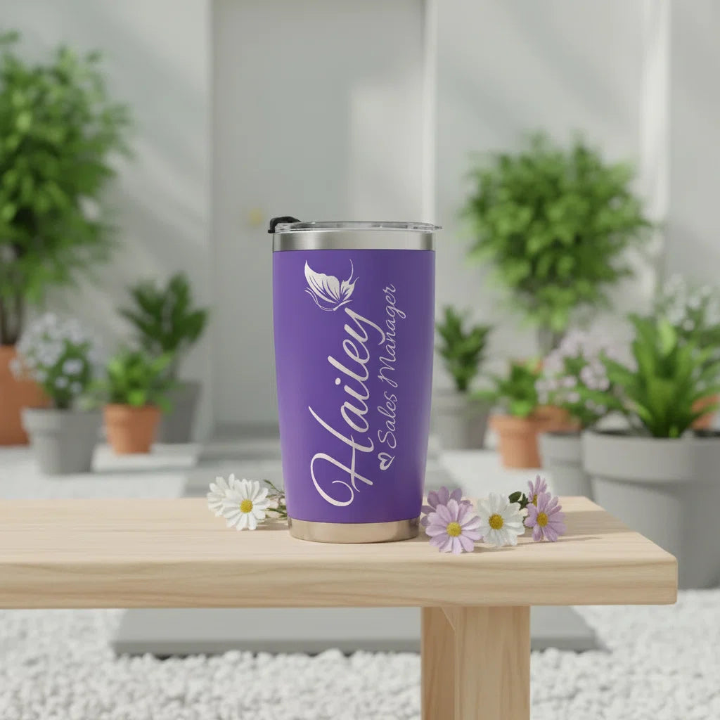 Personalized Tumbler with Name & Title | 20oz Laser Engraved Butterfly Tumbler