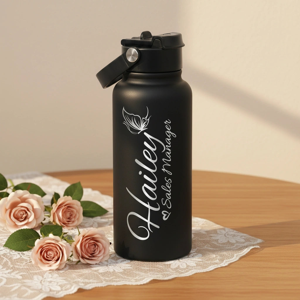 Personalized Name Water Bottle | 1000ml Laser Engraved Custom Gift for Her