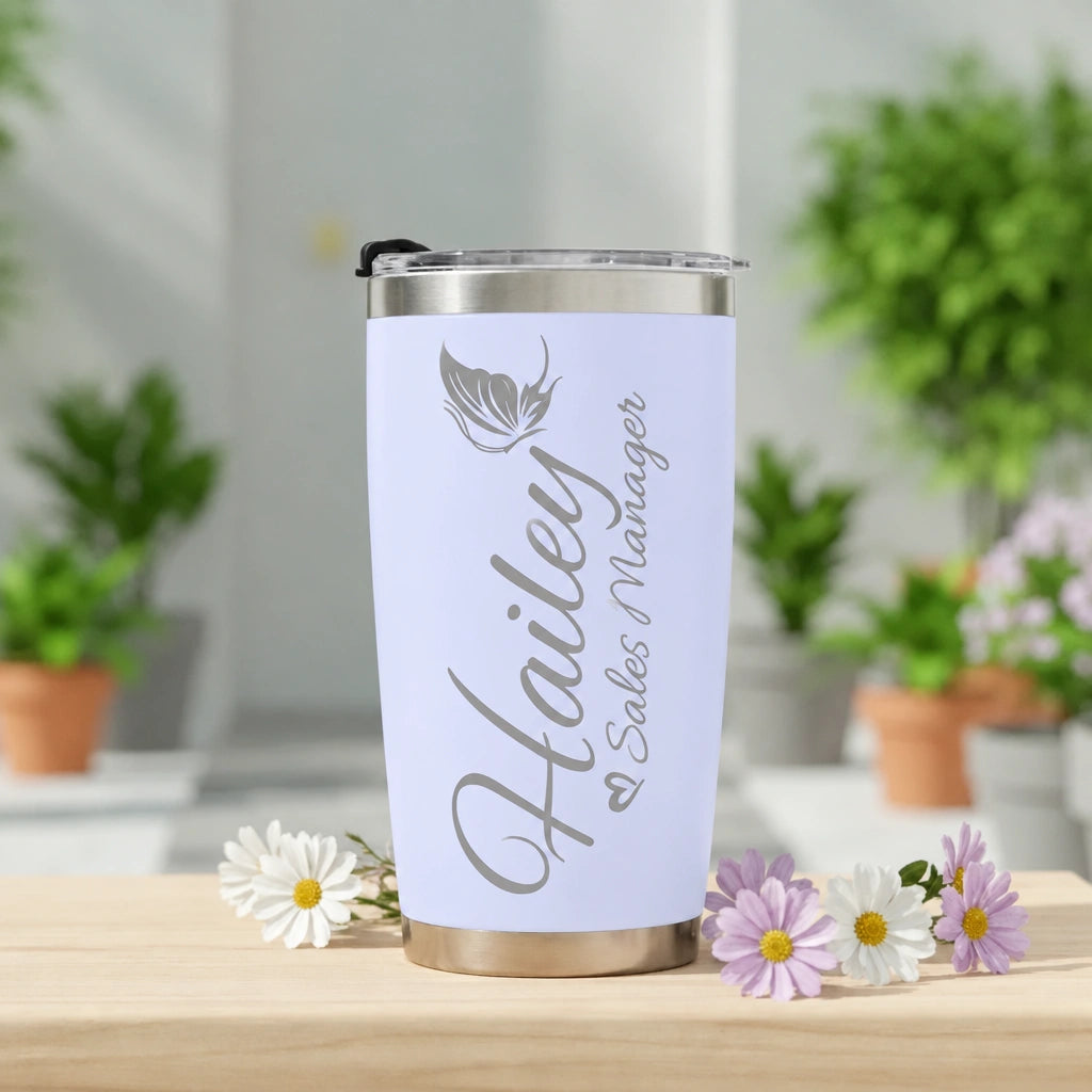 Personalized Tumbler with Name & Title | 20oz Laser Engraved Butterfly Tumbler