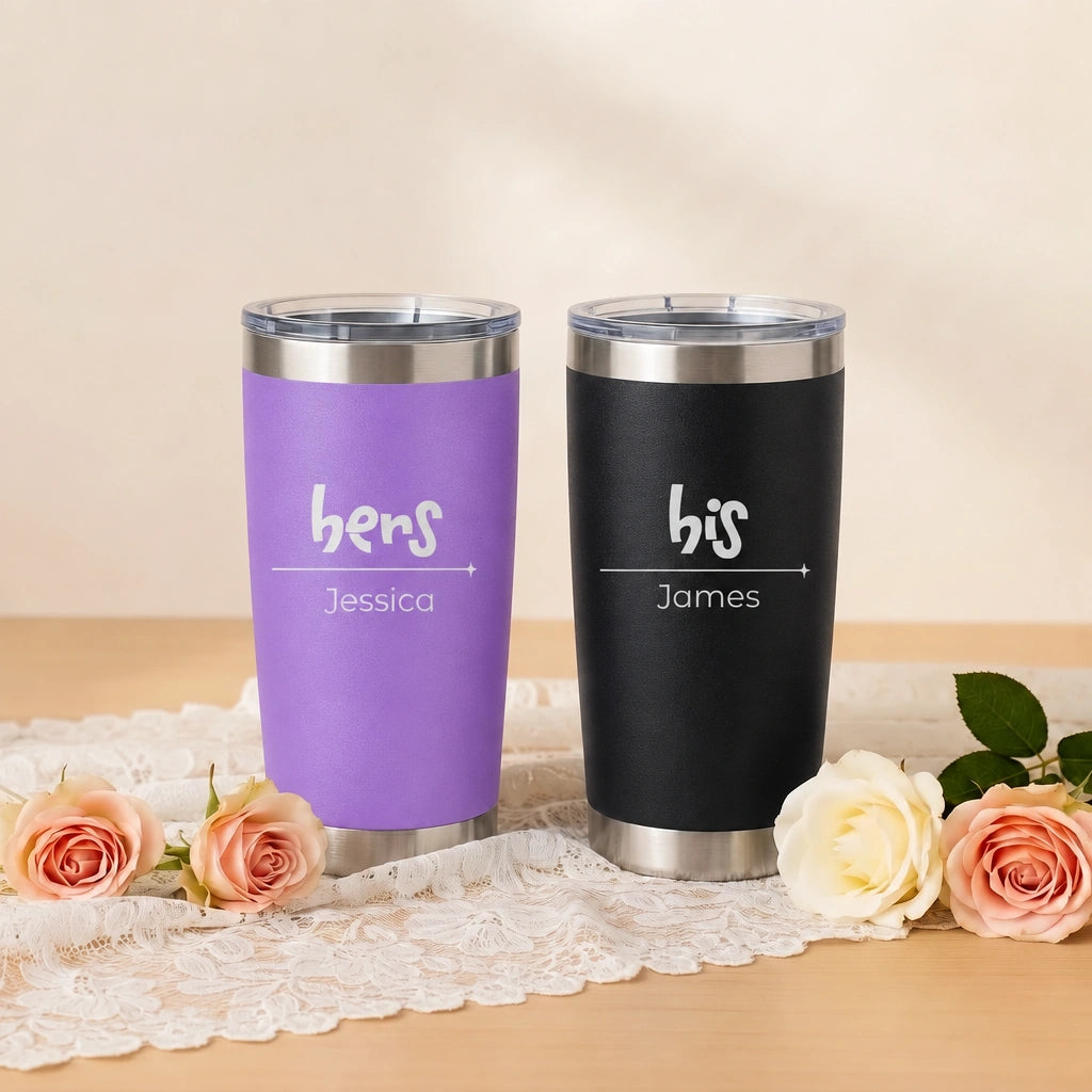 Personalized His & Hers Couple Tumblers – Laser Engraved 20oz | Anniversary Gift