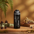 Custom Laser Engraved 24oz Insulated Sports Water Bottle — Personalized Name & Botanical Design