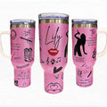 40oz Custom Handle Tumbler — Personalized Pink Glitter