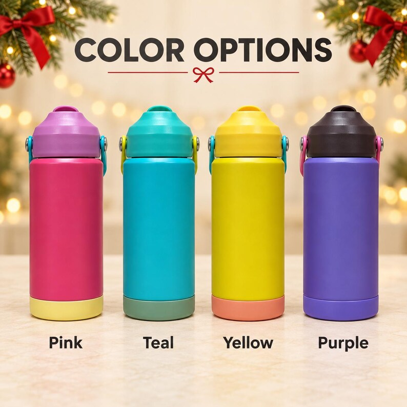 Personalized Kids Christmas Water Bottle, Custom Engraved Name Bottle, Christmas Gift for Boys and Girls