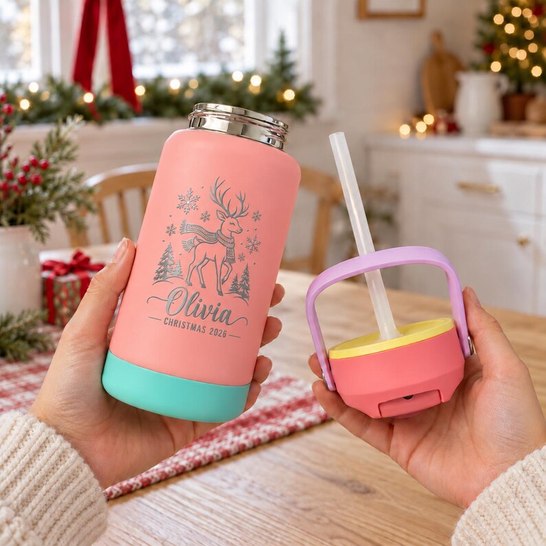 Personalized Kids Christmas Water Bottle, Custom Engraved Name Bottle, Christmas Gift for Boys and Girls