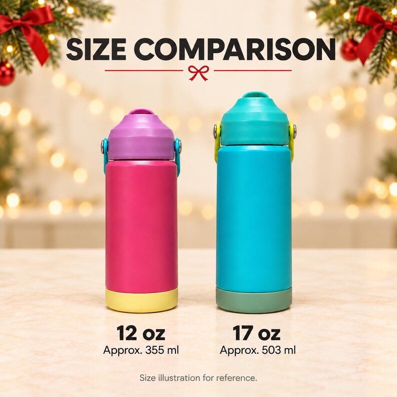 Personalized Kids Christmas Water Bottle, Custom Engraved Name Bottle, Christmas Gift for Boys and Girls