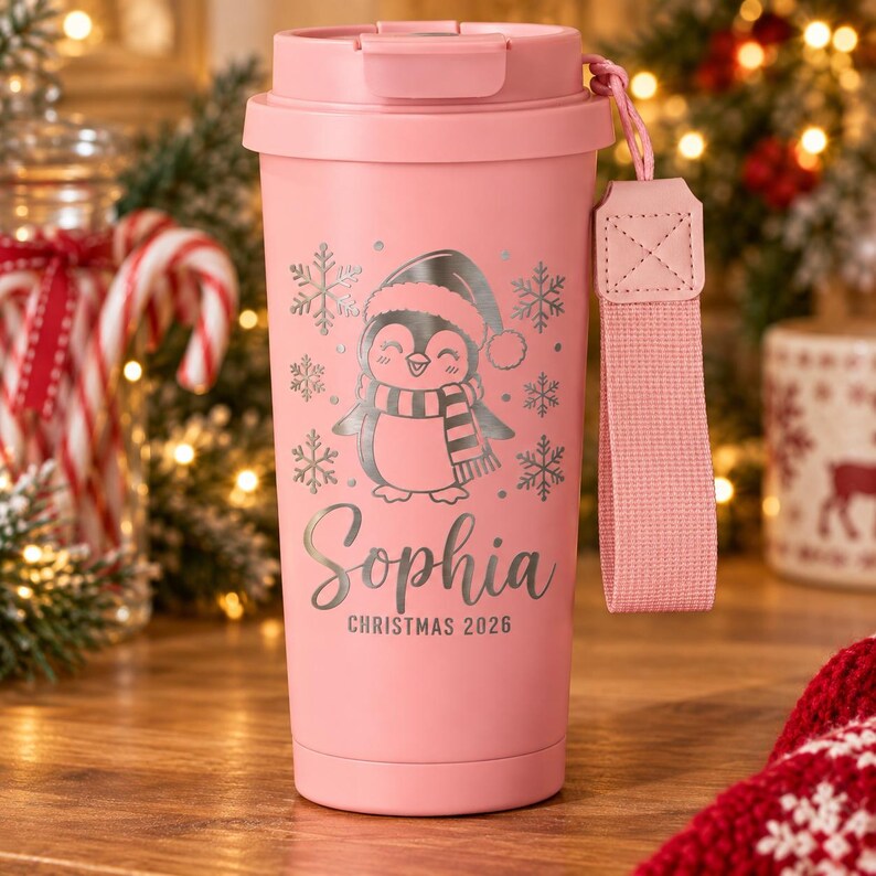 Personalized 500ml Christmas Tumbler – Stainless Steel with Engraved Name