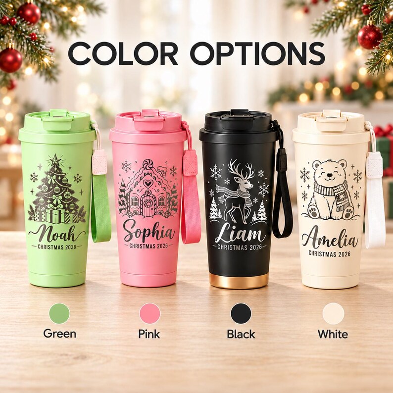 Personalized 500ml Christmas Tumbler – Stainless Steel with Engraved Name