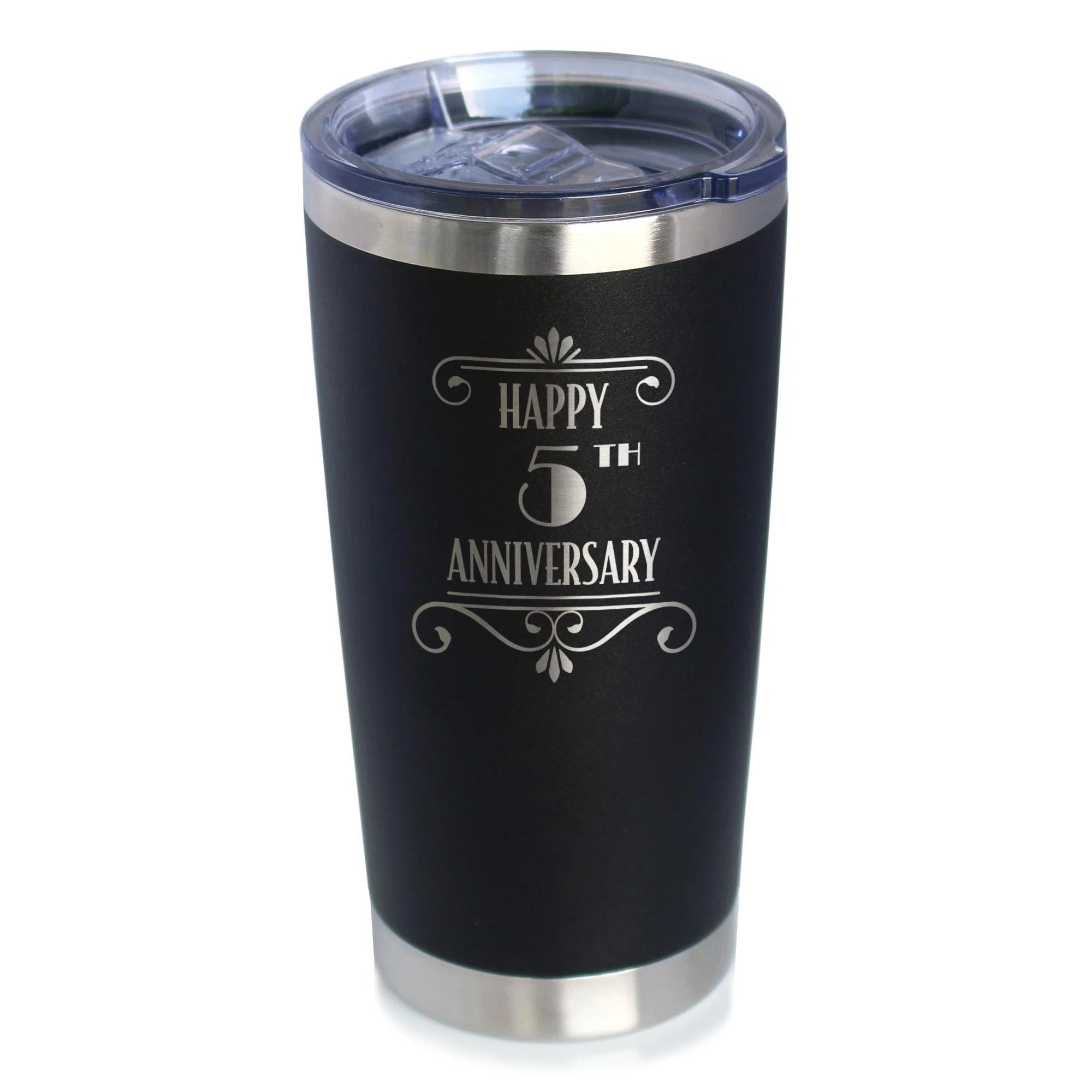 5th Anniversary Tumbler: Art Deco Stainless Steel, 20oz