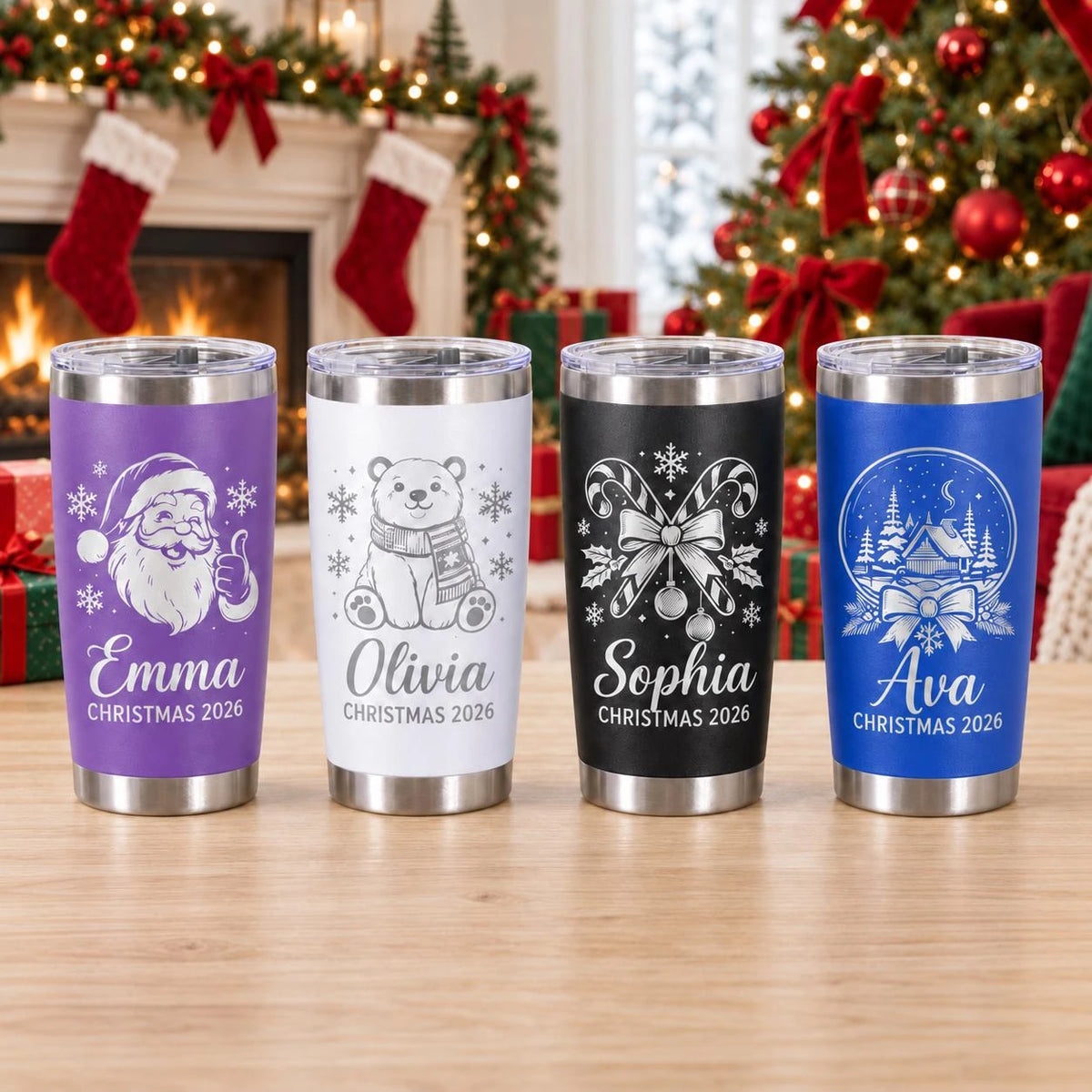 Personalized 20oz Tumbler with Lid, Christmas Gift, Engraved Christmas Cup, Stainless Steel Travel Mug, Custom Name Gift for Her
