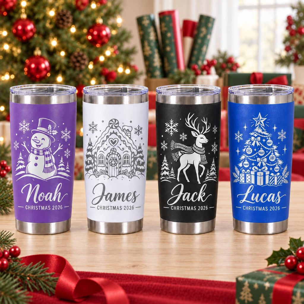 Personalized 20oz Tumbler with Lid, Christmas Gift, Engraved Christmas Cup, Stainless Steel Travel Mug, Custom Name Gift for Her