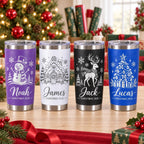 Personalized 20oz Tumbler with Lid, Christmas Gift, Engraved Christmas Cup, Stainless Steel Travel Mug, Custom Name Gift for Her