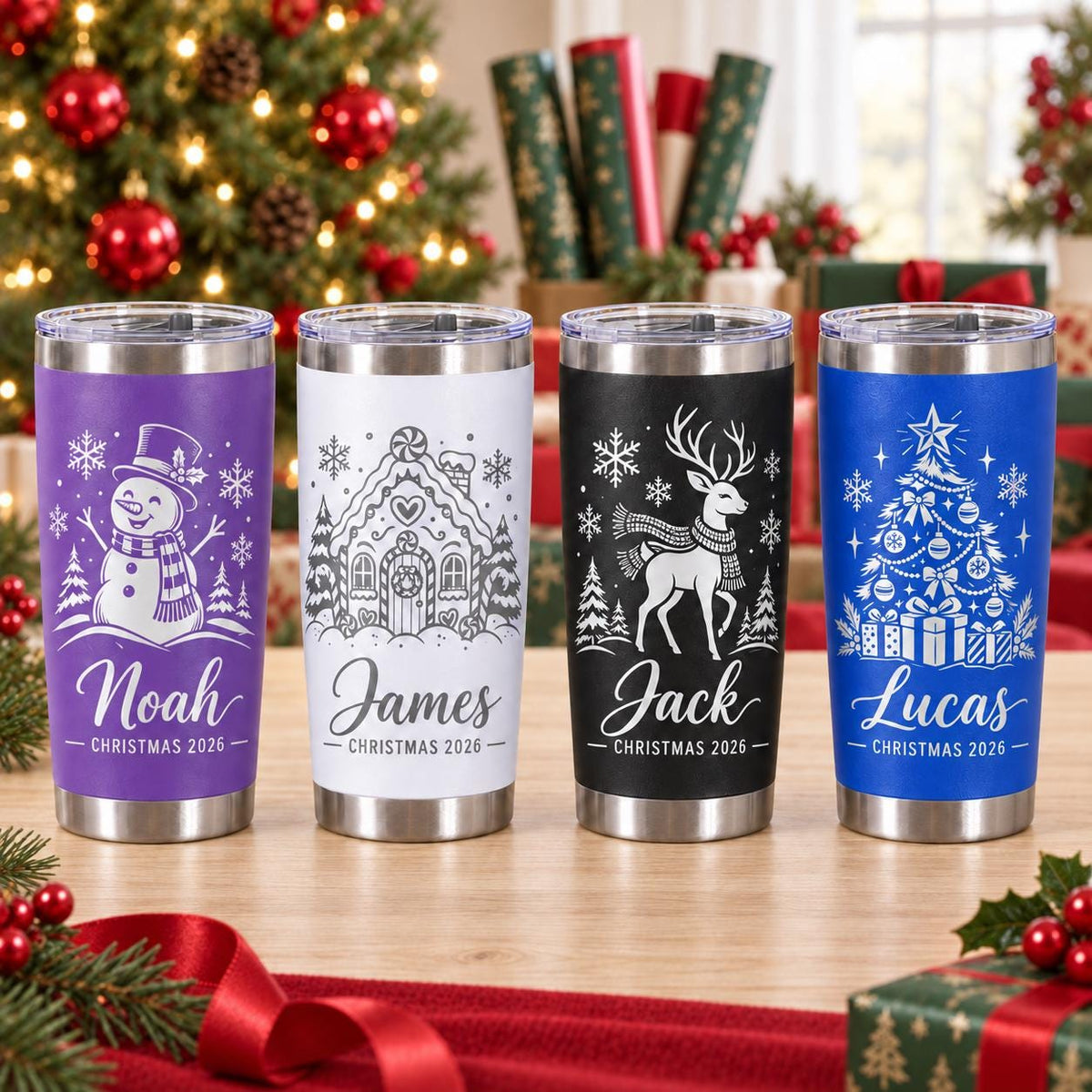 Personalized 20oz Tumbler with Lid, Christmas Gift, Engraved Christmas Cup, Stainless Steel Travel Mug, Custom Name Gift for Her
