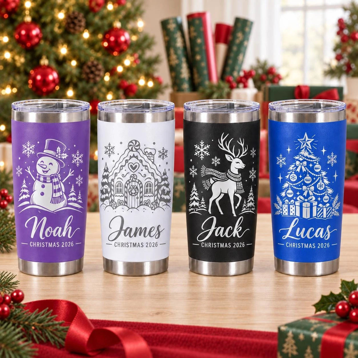 Personalized Christmas Tumbler – 20oz Engraved Name Gift for Coworkers