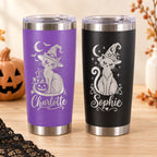 Personalized 20oz Halloween Tumbler | Custom Stainless Steel Travel Mug with Name Engraving, Witch Cat Ghost Pumpkin Gift