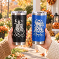 Witch Cat Halloween Tumbler | Personalized 20oz Stainless Steel Travel Mug with Custom Name Engraving, Ghost Pumpkin Gift