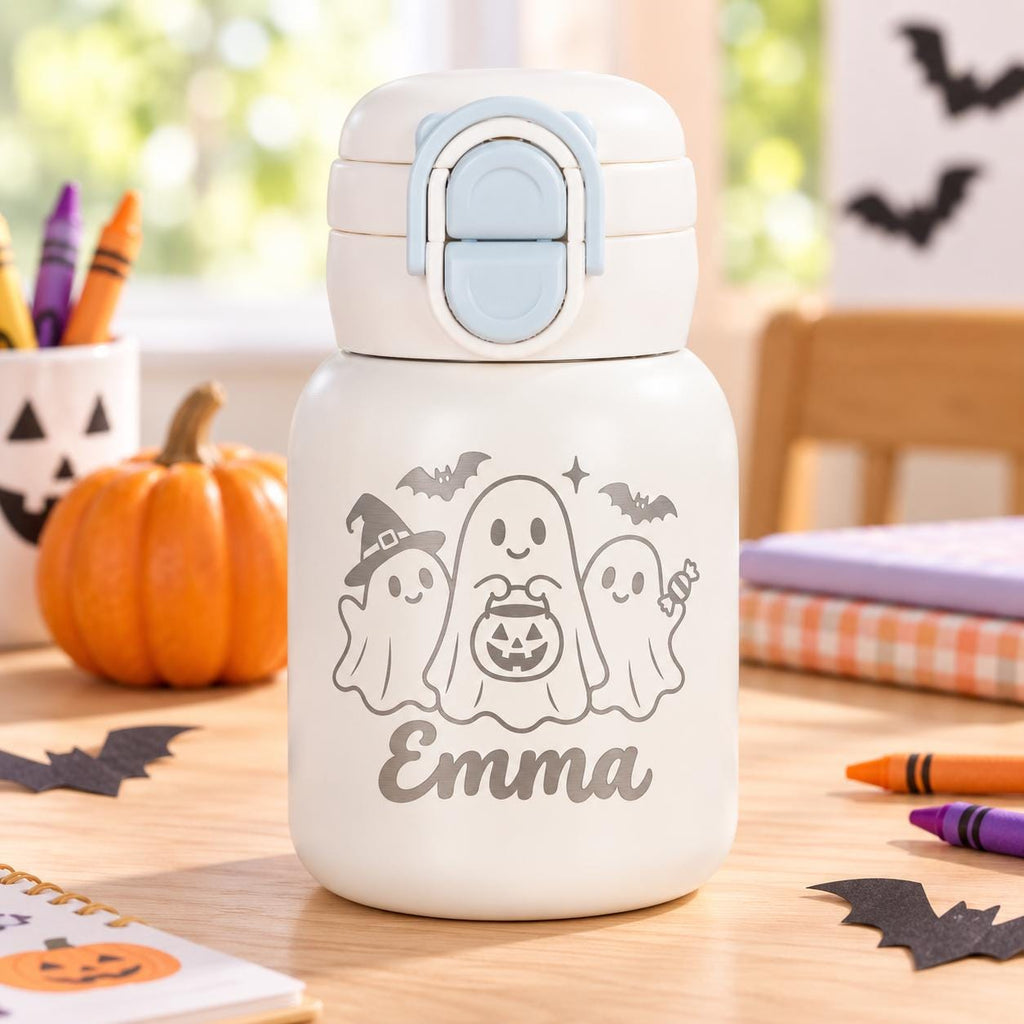 Personalized Kids Water Bottle, Halloween Kids Tumbler, 17oz Insulated Stainless Steel Cup, Halloween Gift