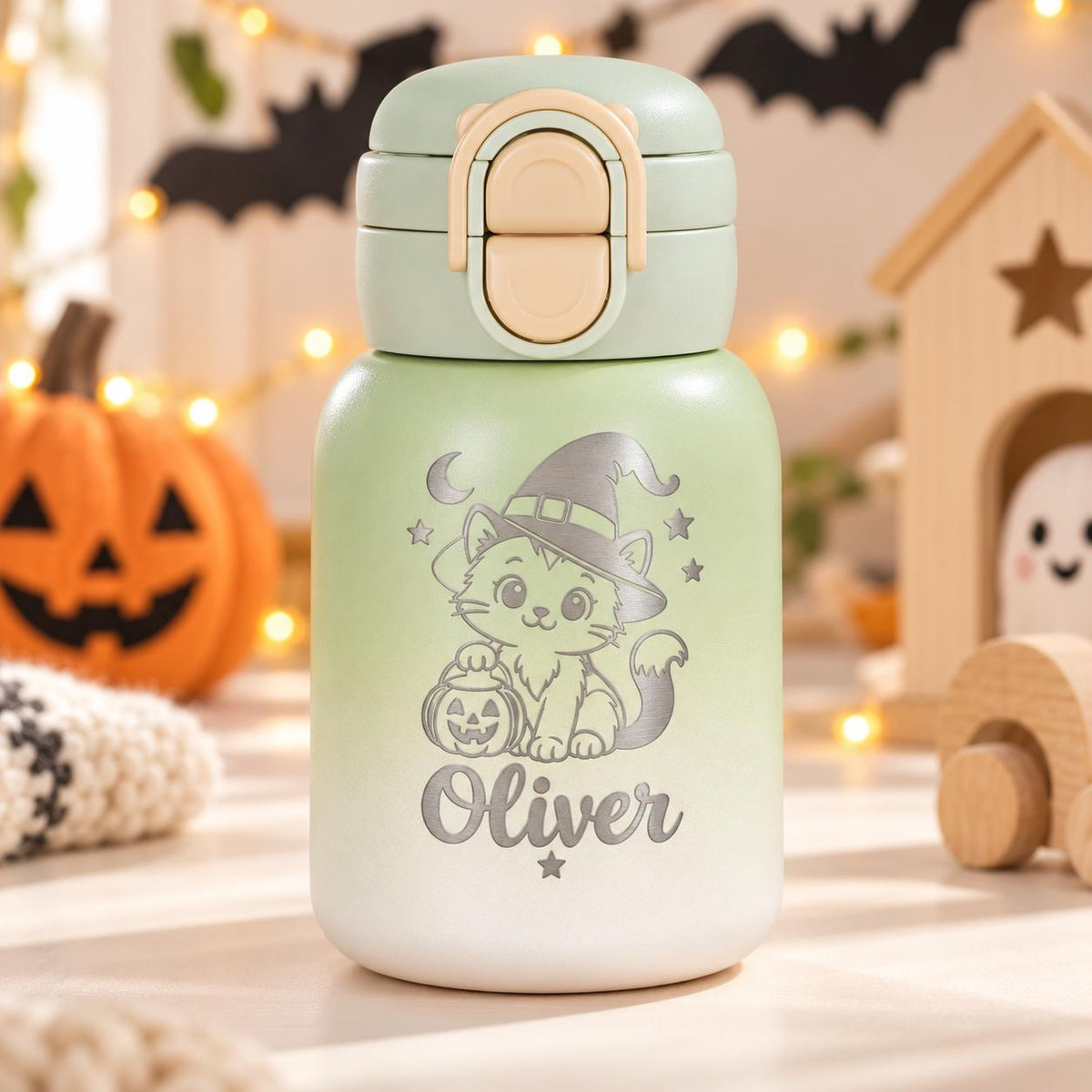 Personalized Kids Water Bottle, Halloween Kids Tumbler, 17oz Insulated Stainless Steel Cup, Halloween Gift