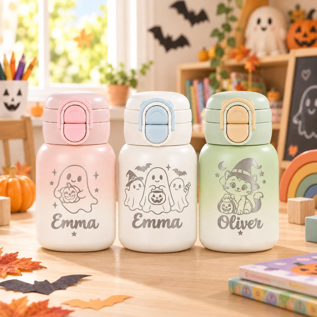 Personalized Kids Water Bottle, Halloween Kids Tumbler, 17oz Insulated Stainless Steel Cup, Halloween Gift