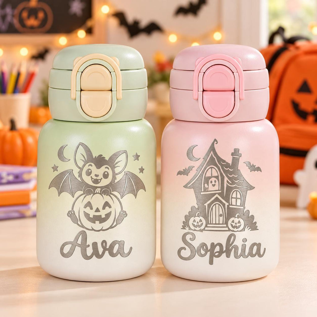 Personalized Kids Water Bottle, Halloween Kids Tumbler, 17oz Insulated Stainless Steel Cup, Halloween Gift