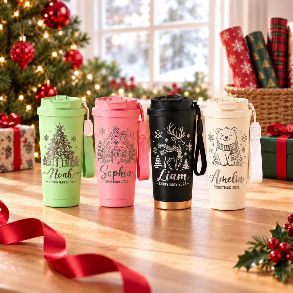 Personalized 500ml Christmas Tumbler – Stainless Steel with Engraved Name