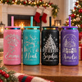 Personalized Can-Shaped Christmas Tumbler with Straw, Custom Name Stainless Steel Cup, Christmas Gift