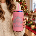 Personalized Can-Shaped Christmas Tumbler with Straw, Custom Name Stainless Steel Cup, Christmas Gift for Her
