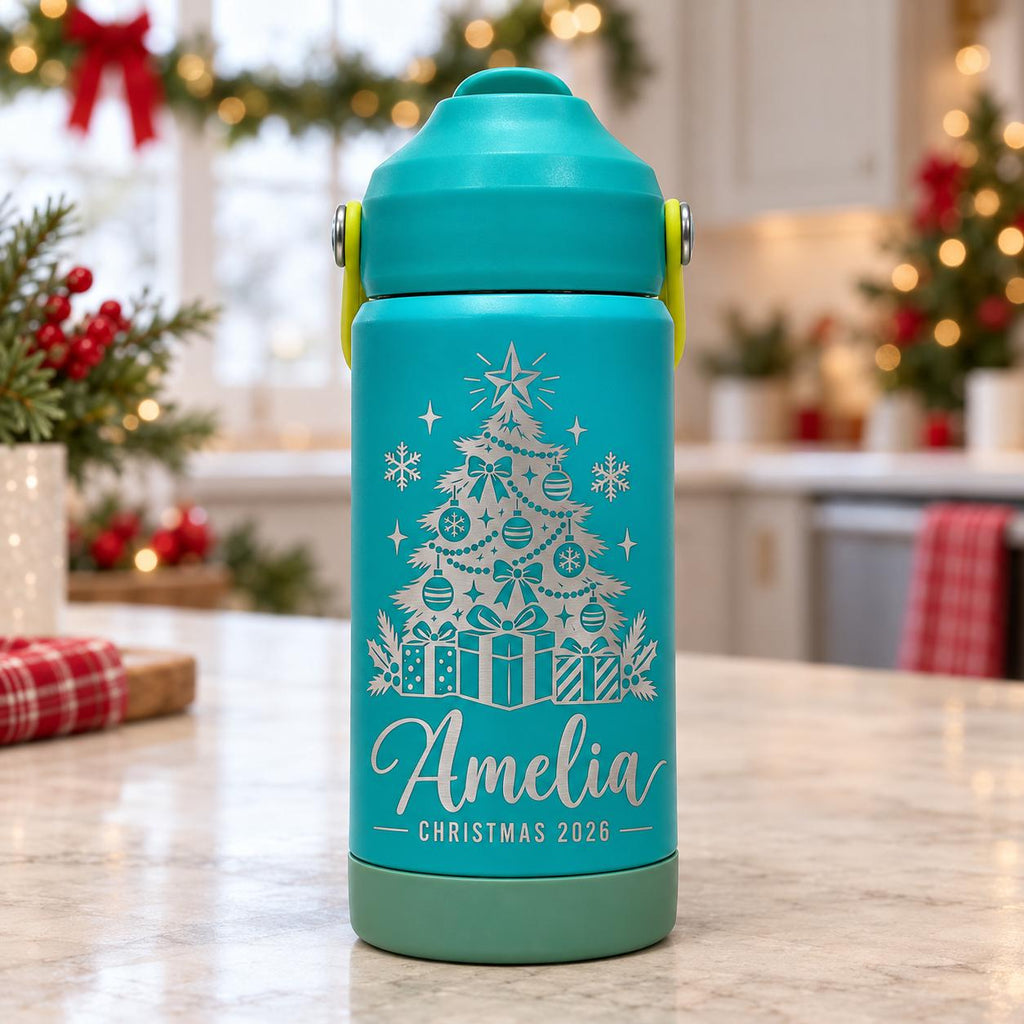 Personalized Kids Christmas Water Bottle, Custom Engraved Name Bottle, Christmas Gift for Boys and Girls